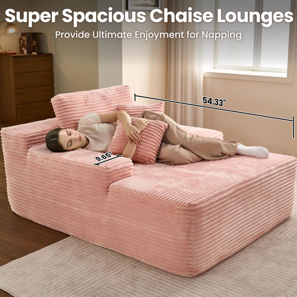 HOMLUX Cloud Faux Fur Chaise Lounge with Plush Pillows in Pink, , large