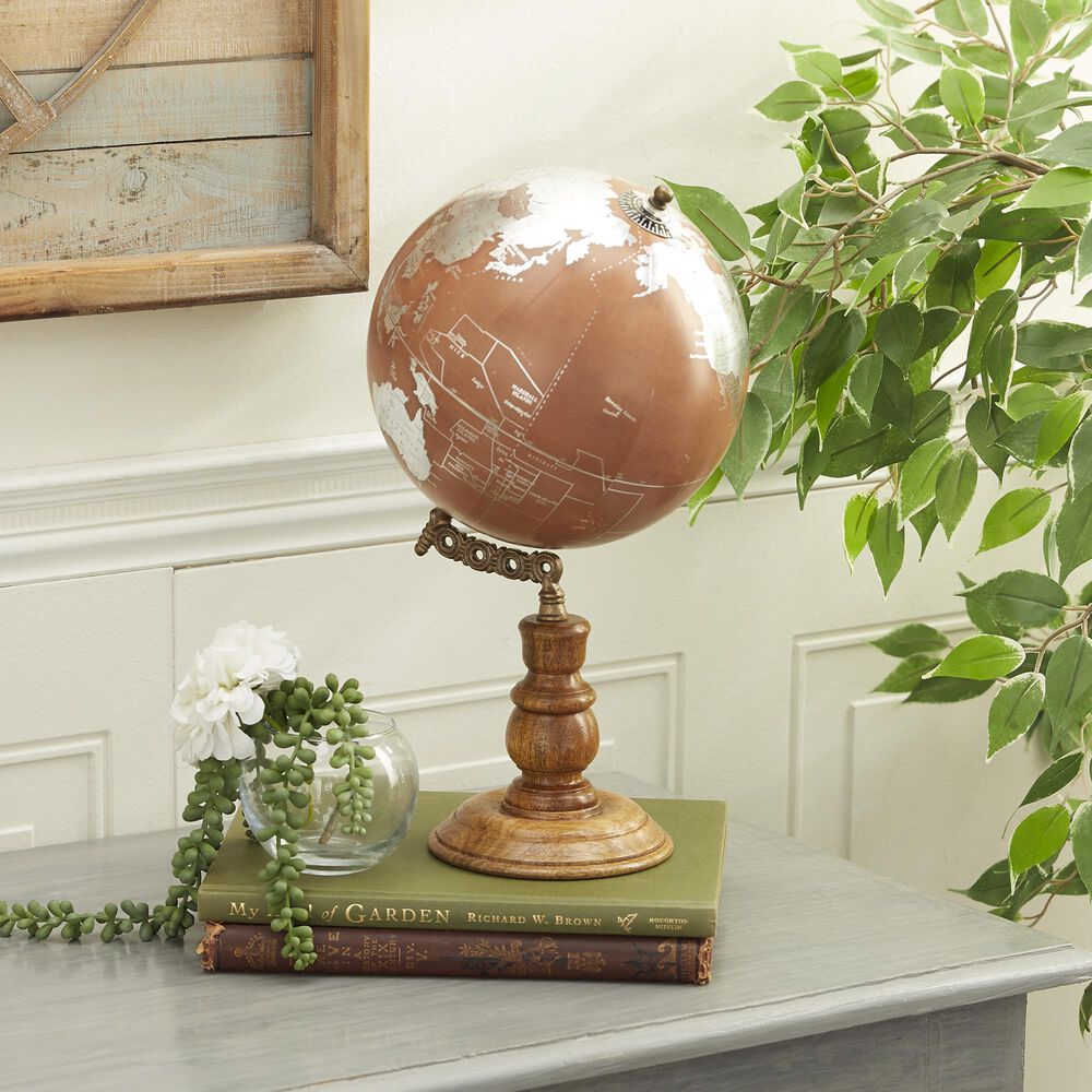 Maple and Jade 8&quot; x 15&quot; Globe in Silver, Copper and Natural Golden Brown, , large