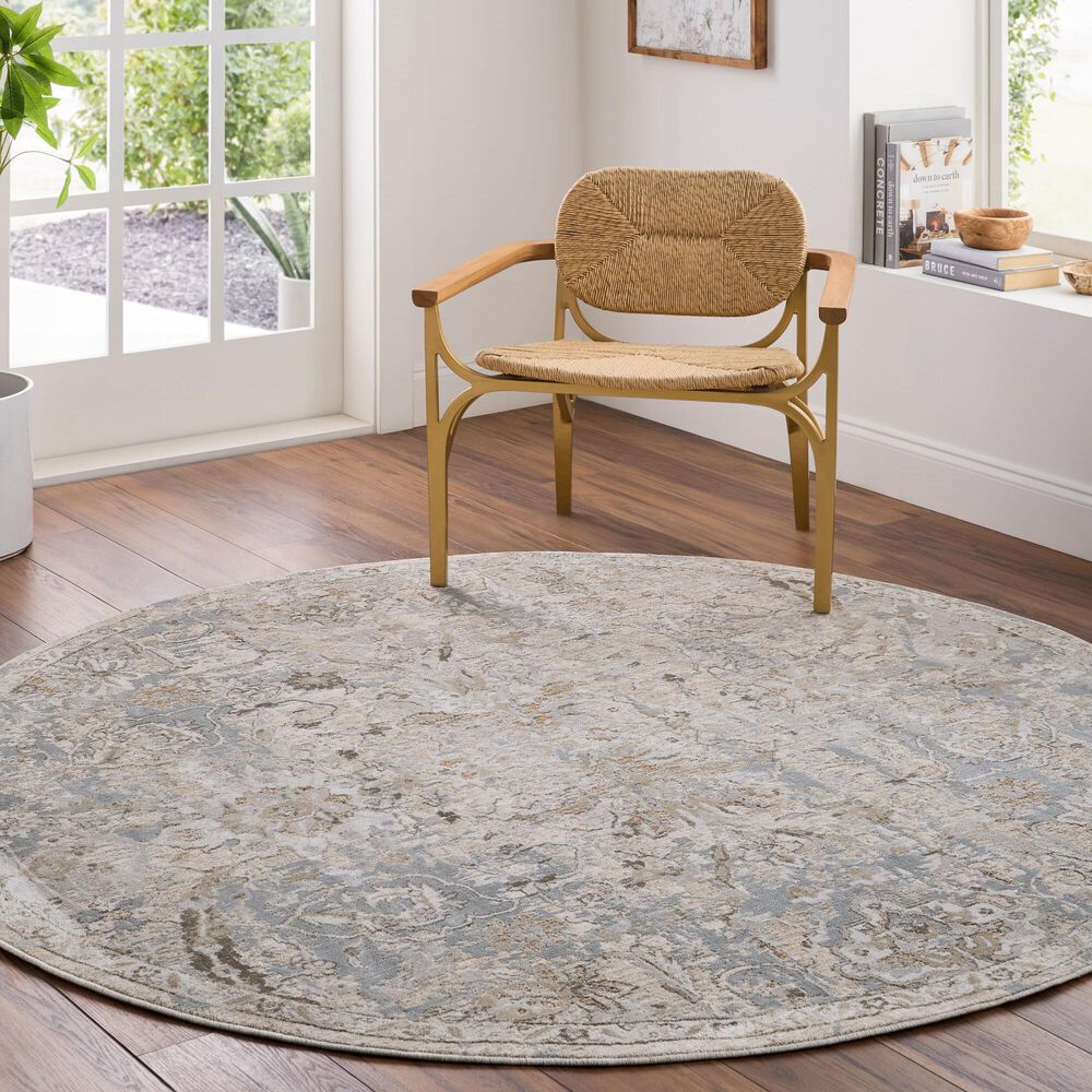Surya Brunswick Light Gray, Medium Brown, Cream, Mustard, Charcoal and Light Brown 5"3" Round Area Rug, , large