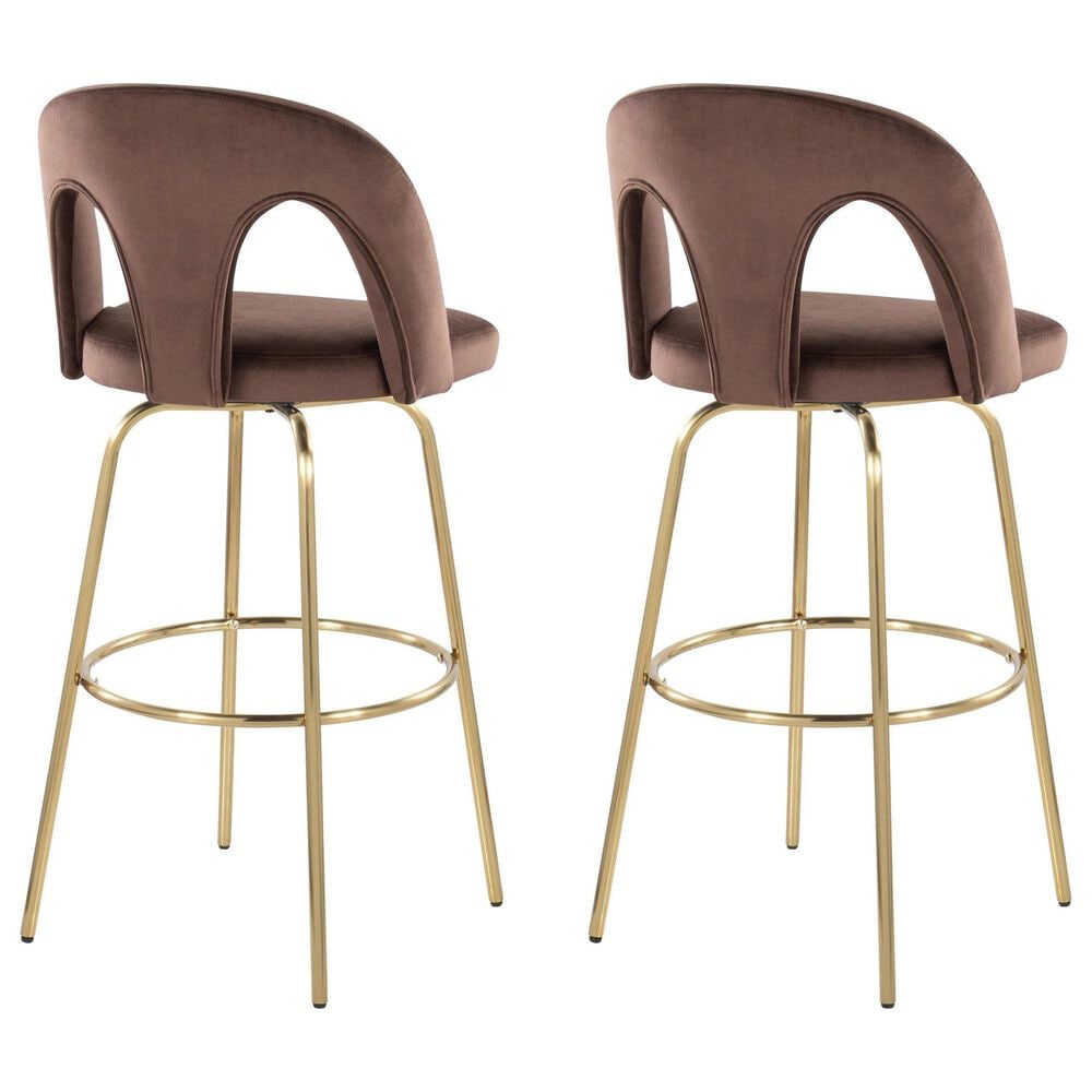 LumiSource Ava Swivel Bar Stool with Espresso Velvet Upholstery in Gold (Set of 2), , large