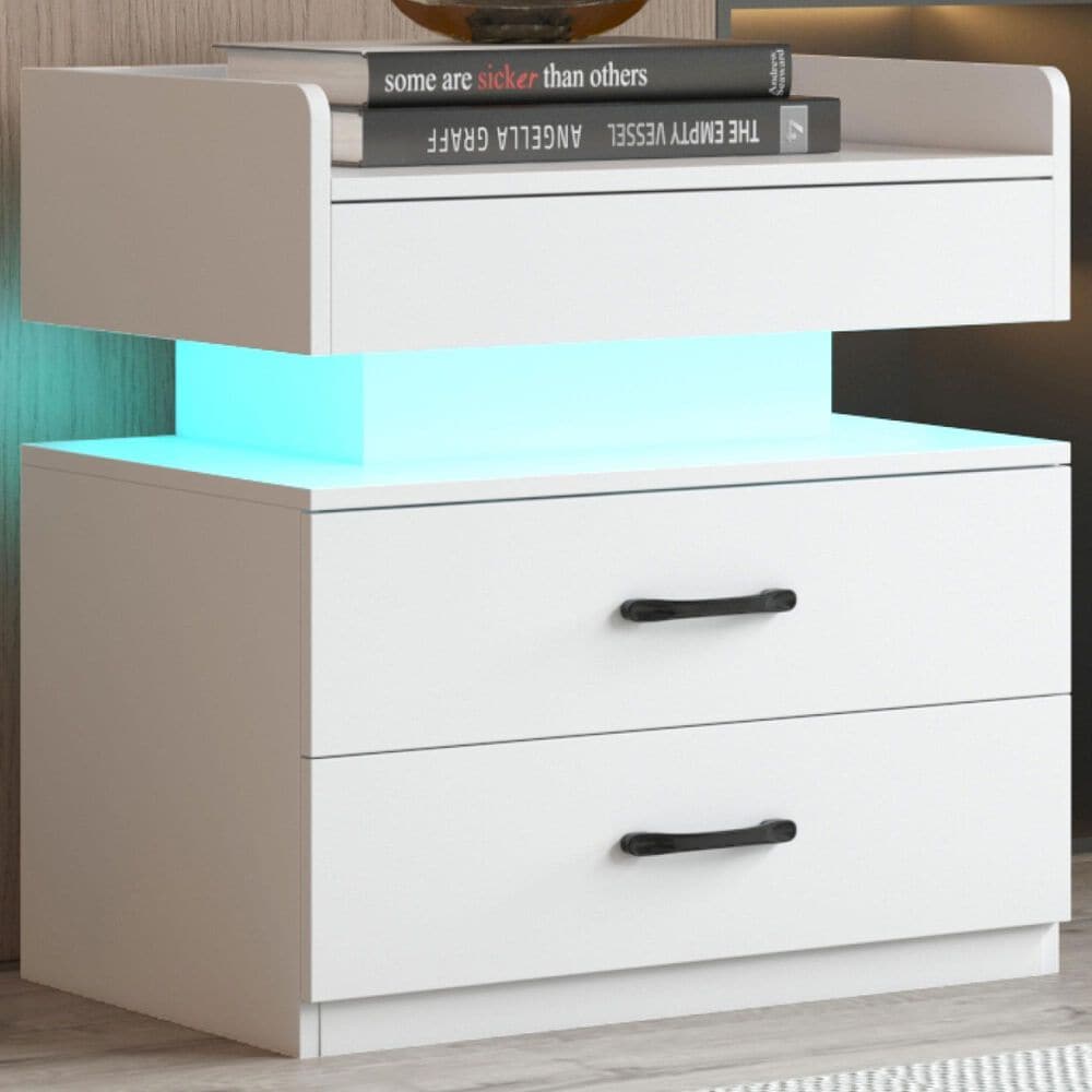 Hearth and Haven 2-Drawer Nightstand with Adjustable LED Strip Light in White, , large