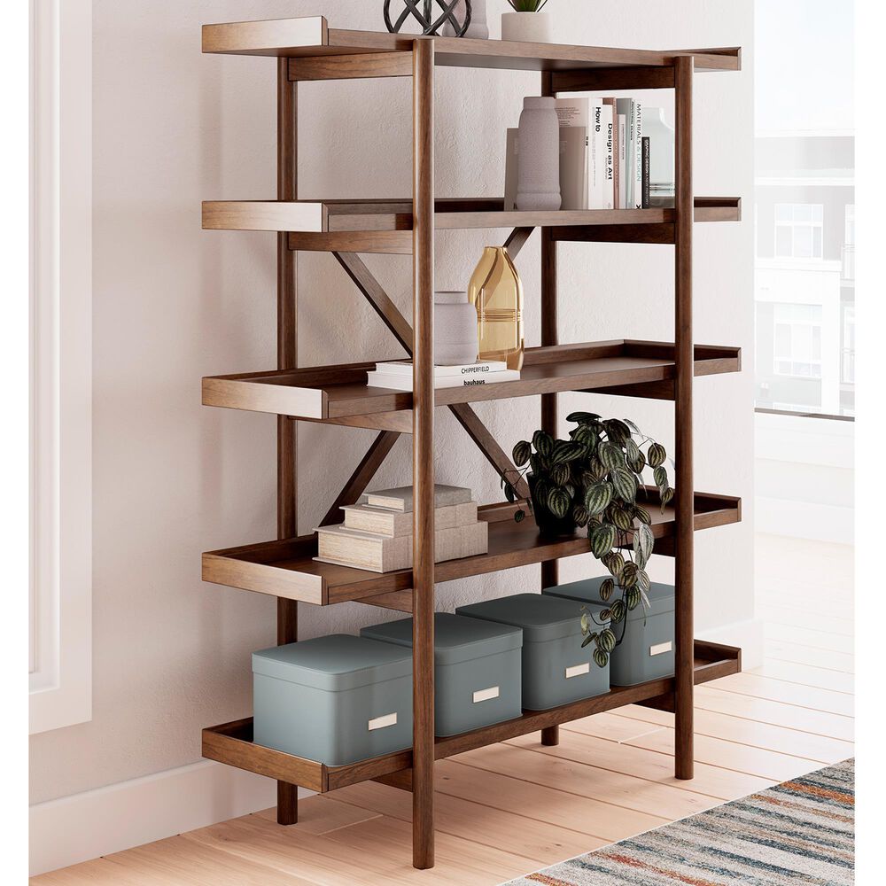 Ashley Lyncott 70" Bookcase in Brown, , large