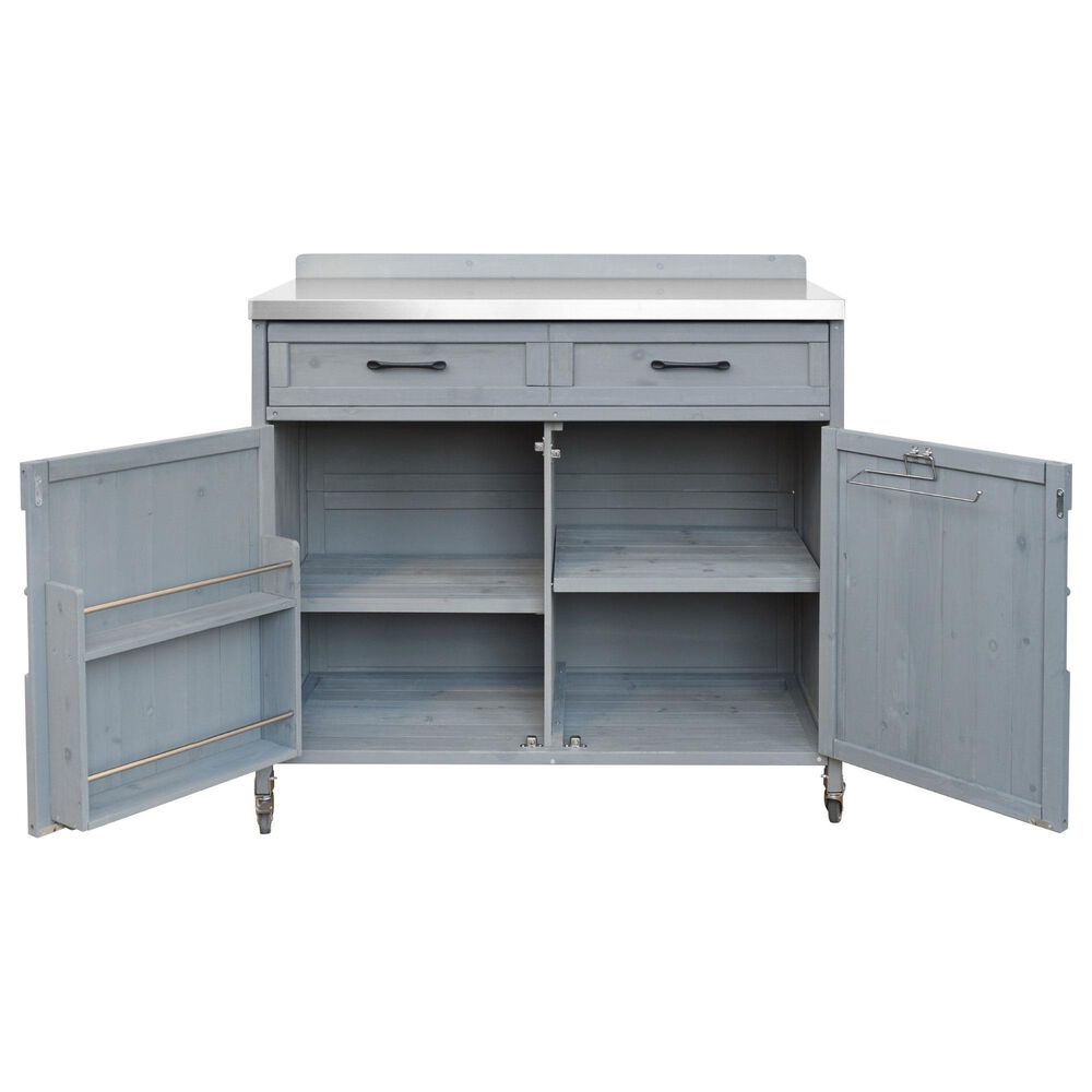 HOMLUX 39" Outdoor Kitchen Island with Stainless Table Top in Grey Blue, , large