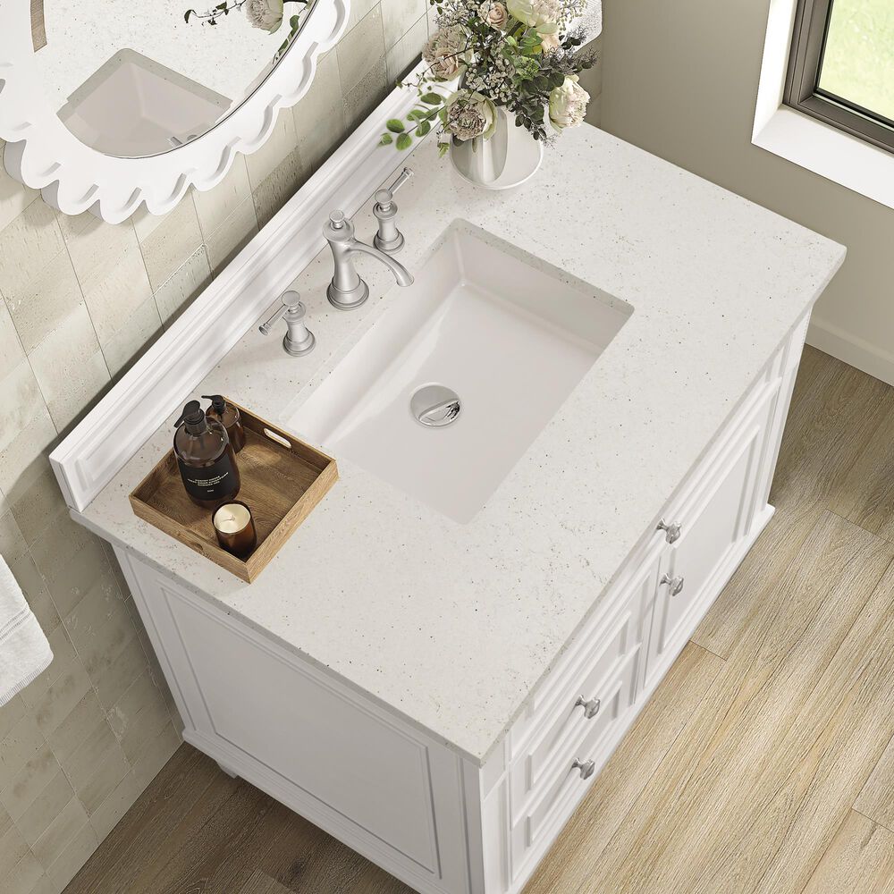 James Martin Vanities Lorelai 36&quot; Single Vanity in Bright White with 3 cm Lime Delight Quartz Top, , large