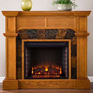 Southern Enterprises Bude Electric Convertible Fireplace in Mission Oak/Earth Toned Tiles, , large