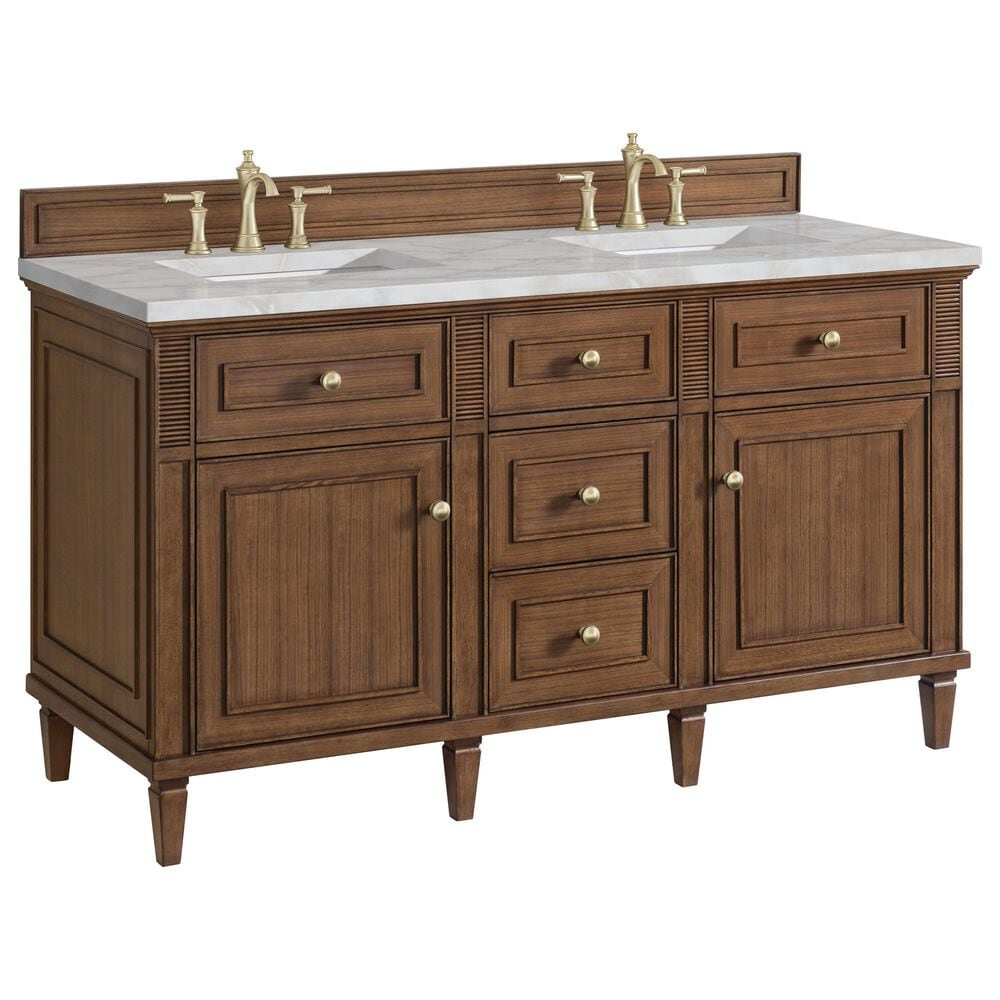 James Martin Vanities Lorelai 60" Double Vanity in Mid-Century Walnut with 3 cm Victorian Silver Quartz Top, , large