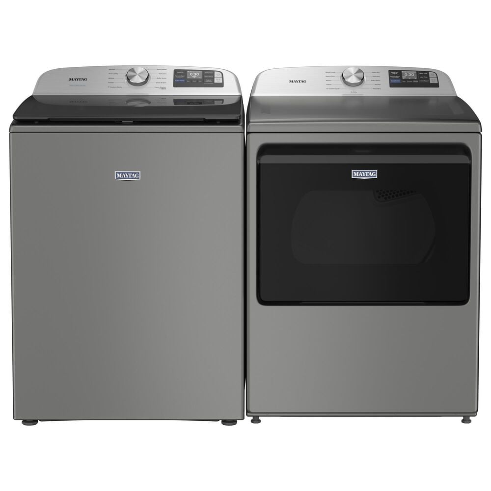Maytag 5.3 Cu. Ft. Smart Top Load Washer and 7.4 Cu. Ft. Smart Electric Top Load Dryer Laundry Pair in Classic Silver, , large