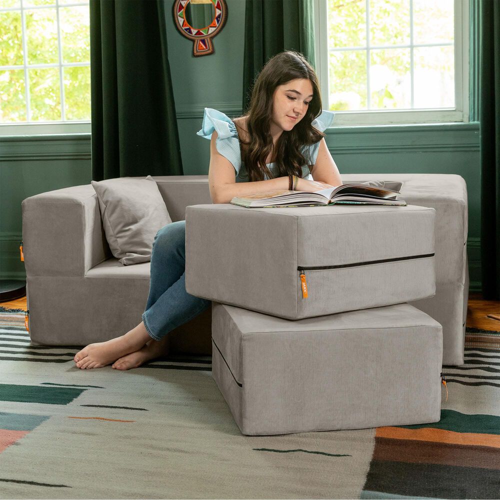 Jaxx Zipline Convertible Queen Sleeper Loveseat &amp; Ottomans in Pewter Velvet, , large