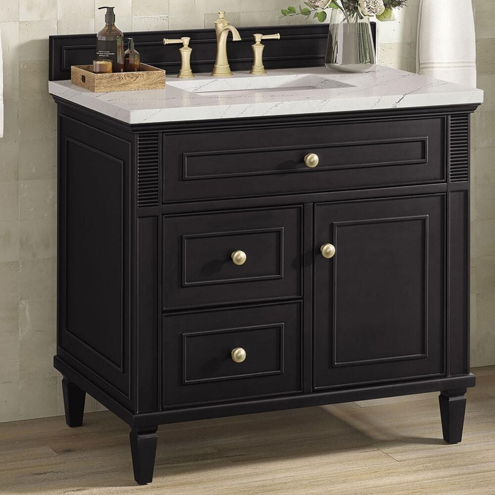 James Martin Vanities Lorelai 36&quot; Single Vanity in Black Onyx with 3 cm Ethereal Noctis Quartz Top, , large