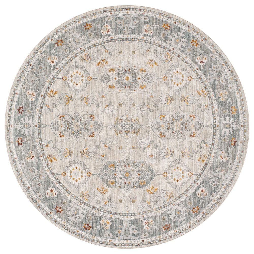 Surya Dresden DRE-2325 Medium Gray, Gray, White, Light Slate, Mustard and Rust 6"7" Round Area Rug, , large