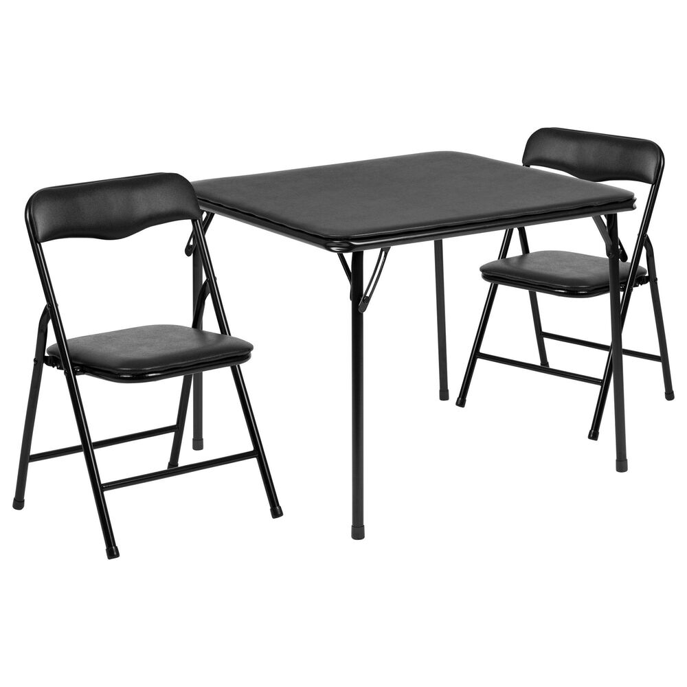 Flash Furniture Mindy 3Piece Kids Folding Table and Chair Set in Black NFM