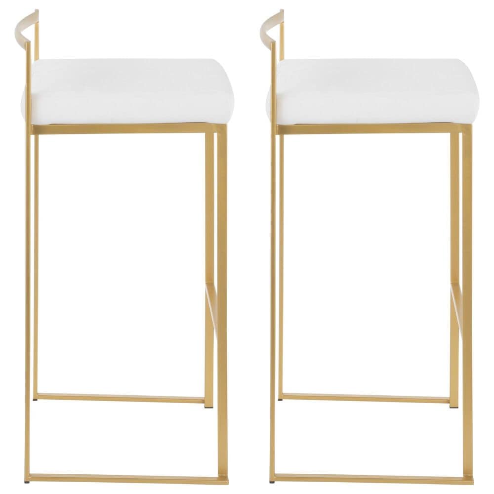 Lumisource Fuji Stackable Barstool with White Velvet Cushion in Gold &#40;Set of 2&#41;, , large