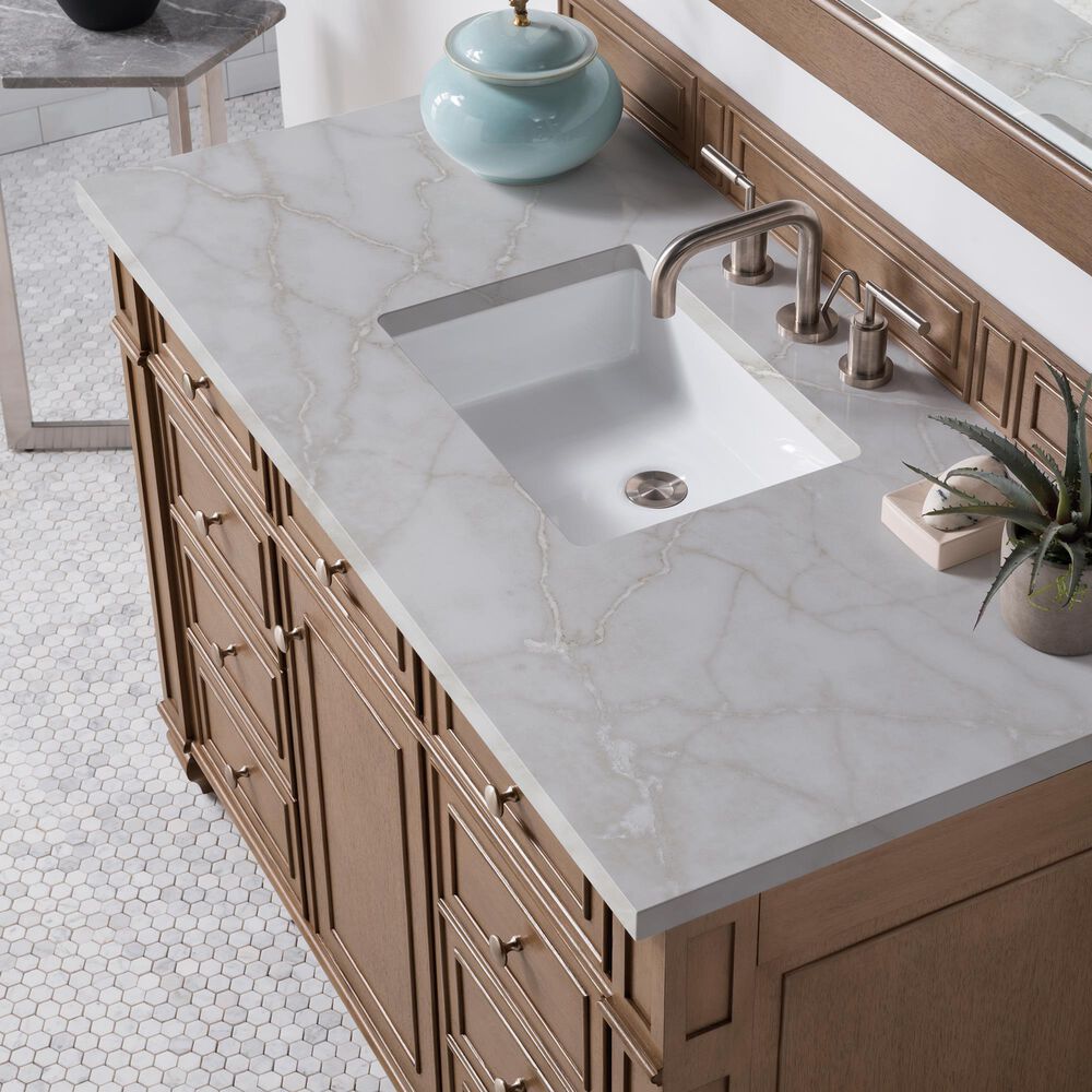 James Martin Vanities Bristol 48" Single Bathroom Vanity in Whitewashed Walnut with 3 cm Victorian Silver Quartz Top and Rectangular Sink, , large
