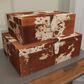 Maple and Jade 2-Piece Handmade Cowhide Decorative Box Set with Snap Front Closure in Brown and White, , large