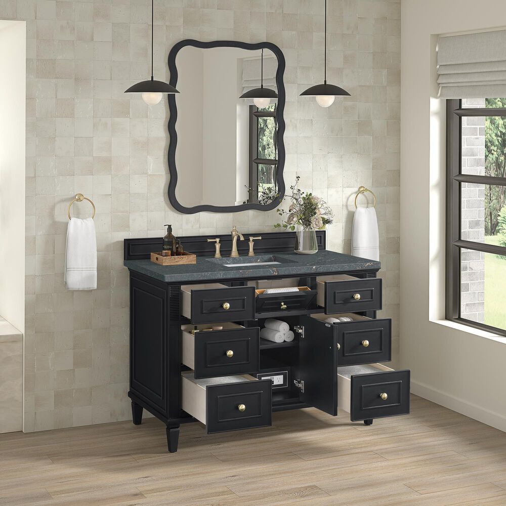 James Martin Vanities Lorelai 48&quot; Single Vanity in Black Onyx with 3 cm Parisien Bleu Quartz Top, , large
