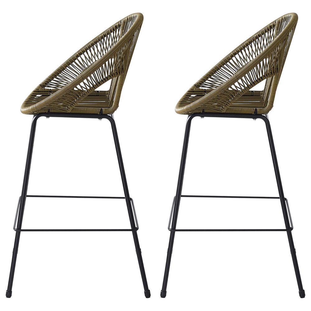 Hearth and Haven Ferrara Outdoor Faux Wicker Barstool in Green (Set of 2), , large