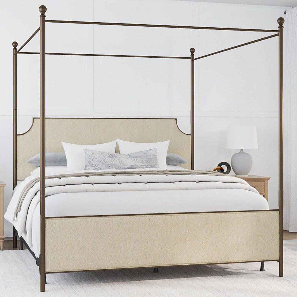 Richlands Furniture McArthur King Metal and Upholstered Canopy Bed in  Brown and Bronze, , large