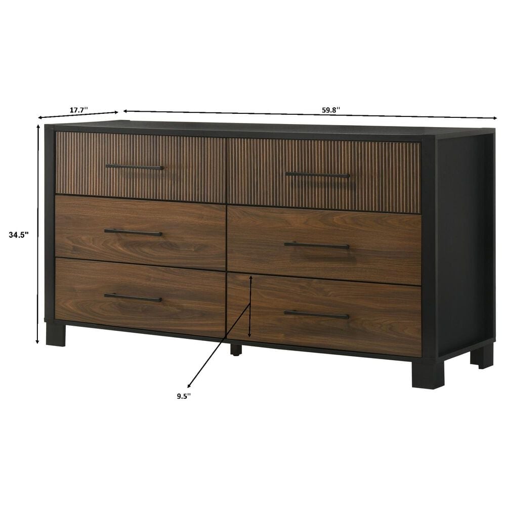 Crown Mark Nemy 4 Piece King LED Panel Bedroom Set in Brown, , large