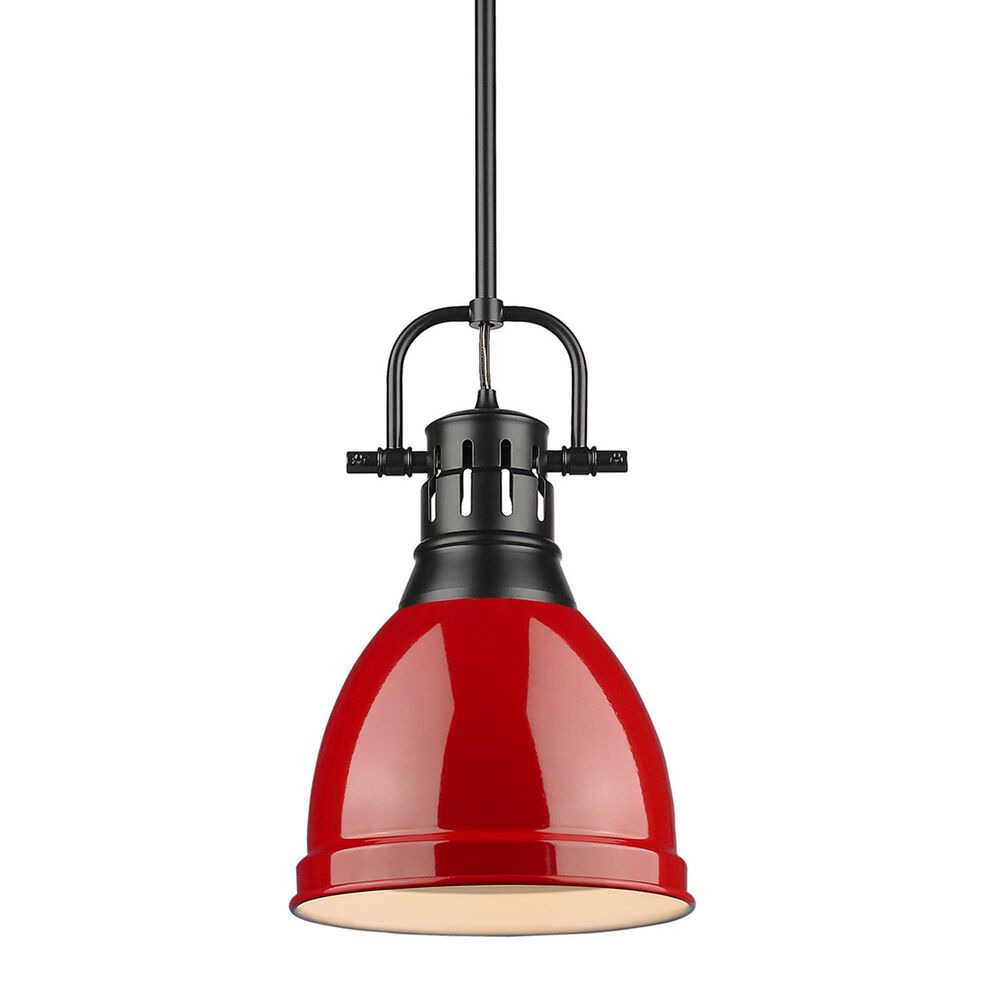 Golden Lighting Duncan Small Pendant in Red with Rod in Matte Black, , large