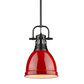 Golden Lighting Duncan Small Pendant in Red with Rod in Matte Black, , large