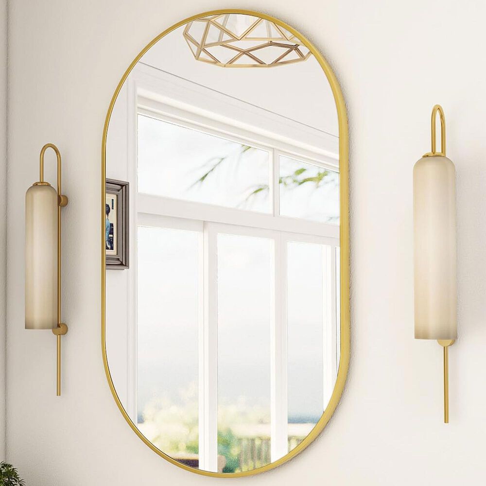 HOMLUX 20" x 36" Oval Wall Mirror in Gold, , large