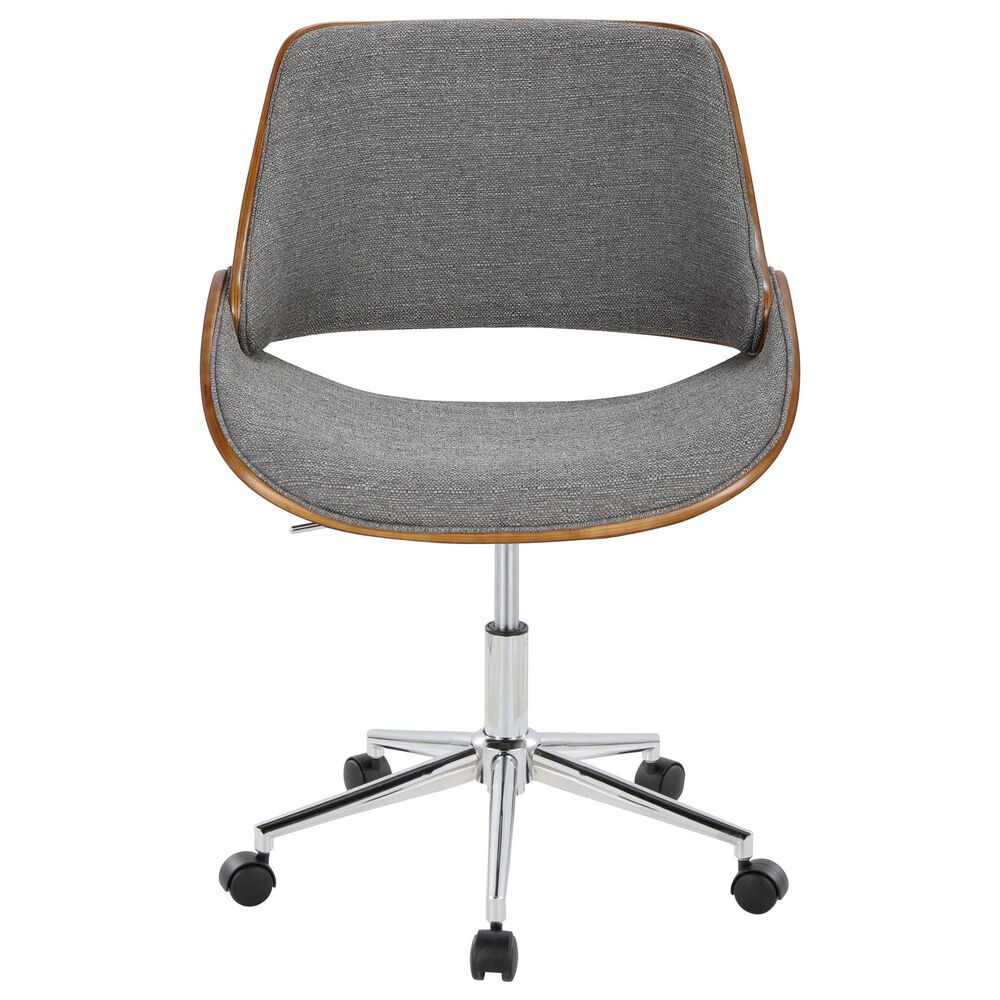 LumiSource Fabrizzi Swivel Office Chair with Grey Fabric Cushion in Chrome and Walnut, , large