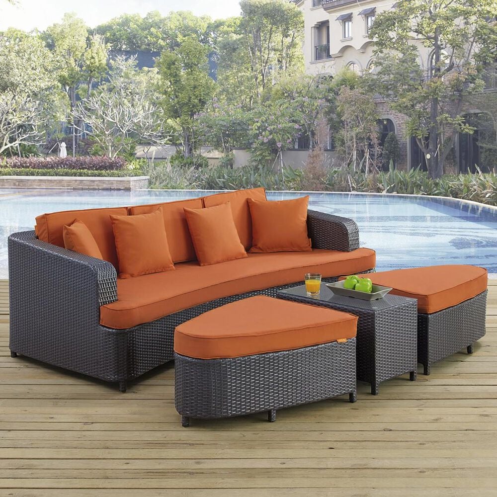 Modway Monterey 4-Piece Outdoor Patio Sofa Set in Brown and Orange, , large