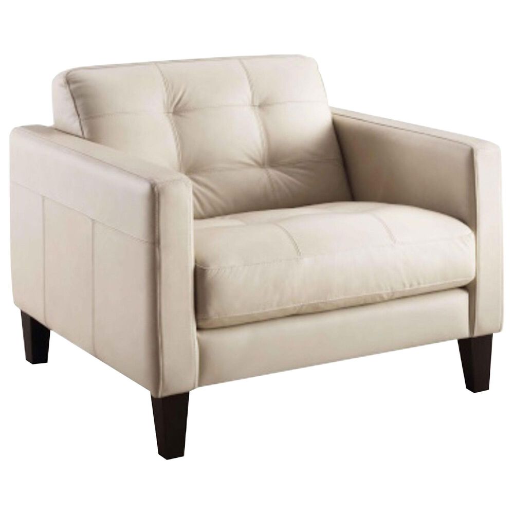 Chateau d'Ax Stationary Leather Chair and Ottoman Set in White, , large