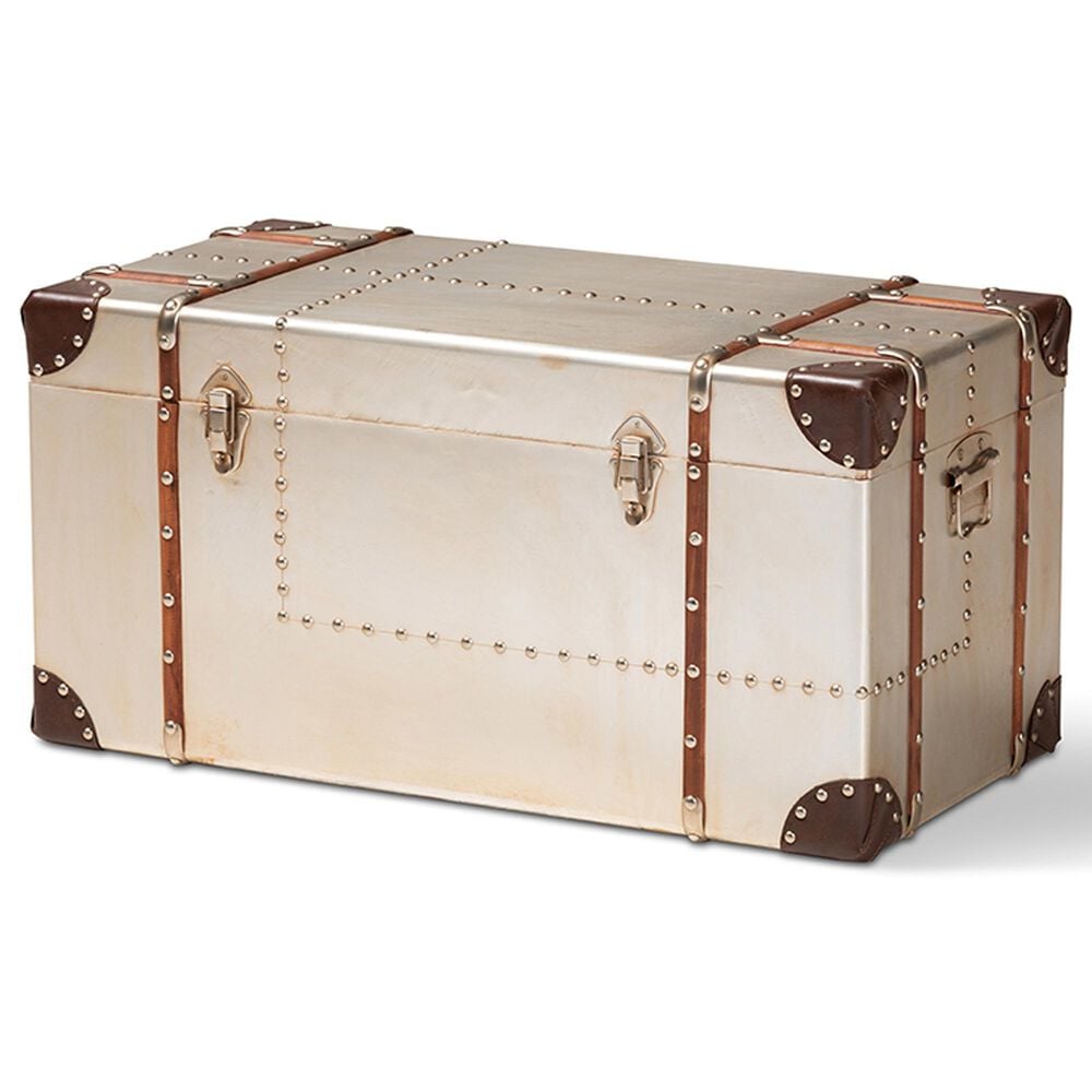 Baxton Studio Bechet Storage Trunk in Silver, , large