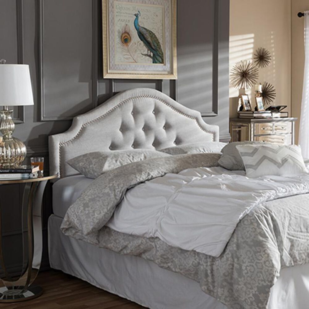 Baxton Studio Cora Full Upholstered Headboard in Greyish Beige, , large