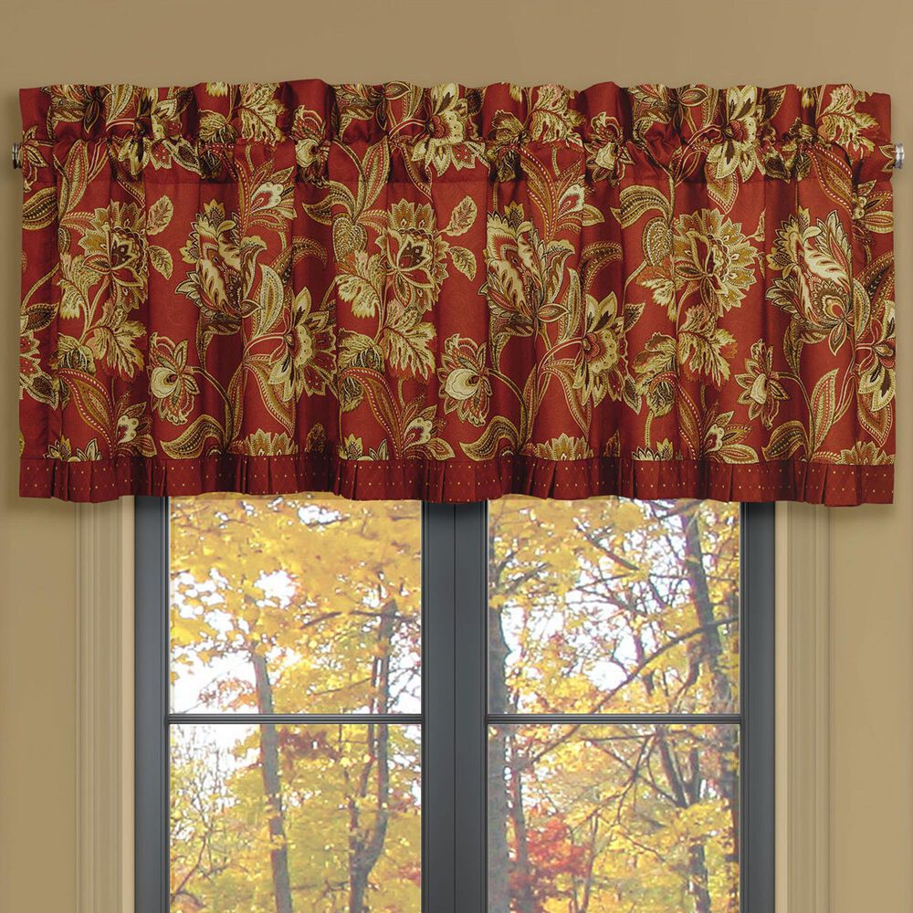 J. Queen New York Montecito 72&quot; x 17&quot; Window Straight Valance in Red, Spice and Gold, , large