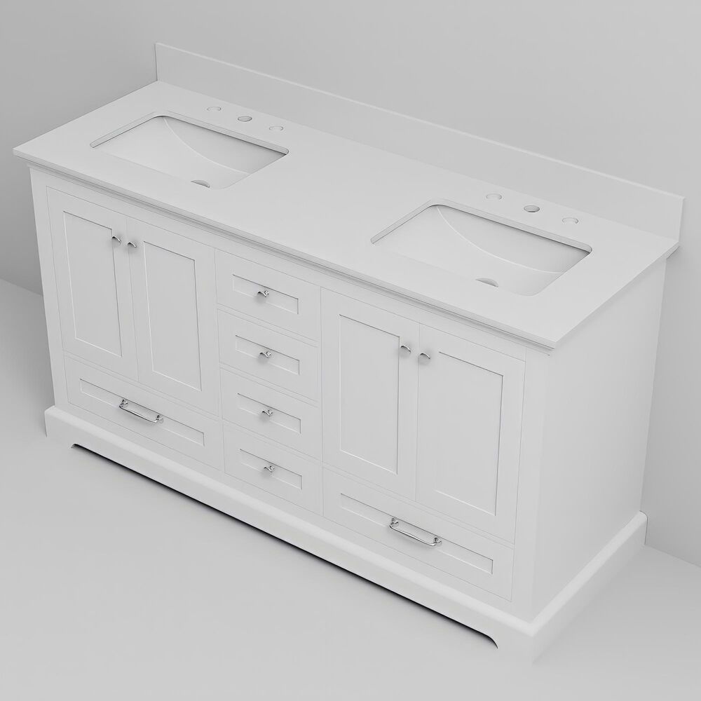 Lexora Home Dukes 60" Double Bathroom Vanity in White with 2 cm White Quartz Top and Rectangular Sinks, , large