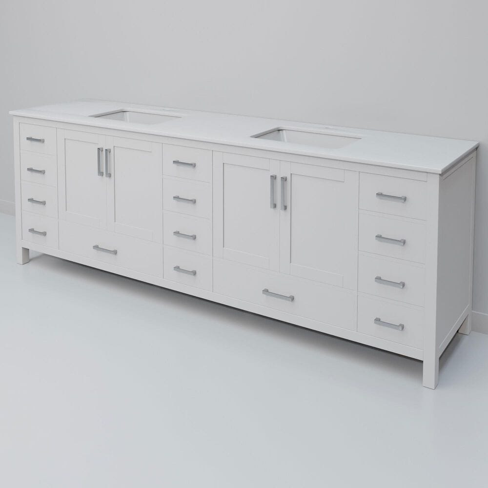 Lexora Home Jacques 84" Double Bathroom Vanity in White with 2 cm White Quartz Top and Rectangular Sinks, , large