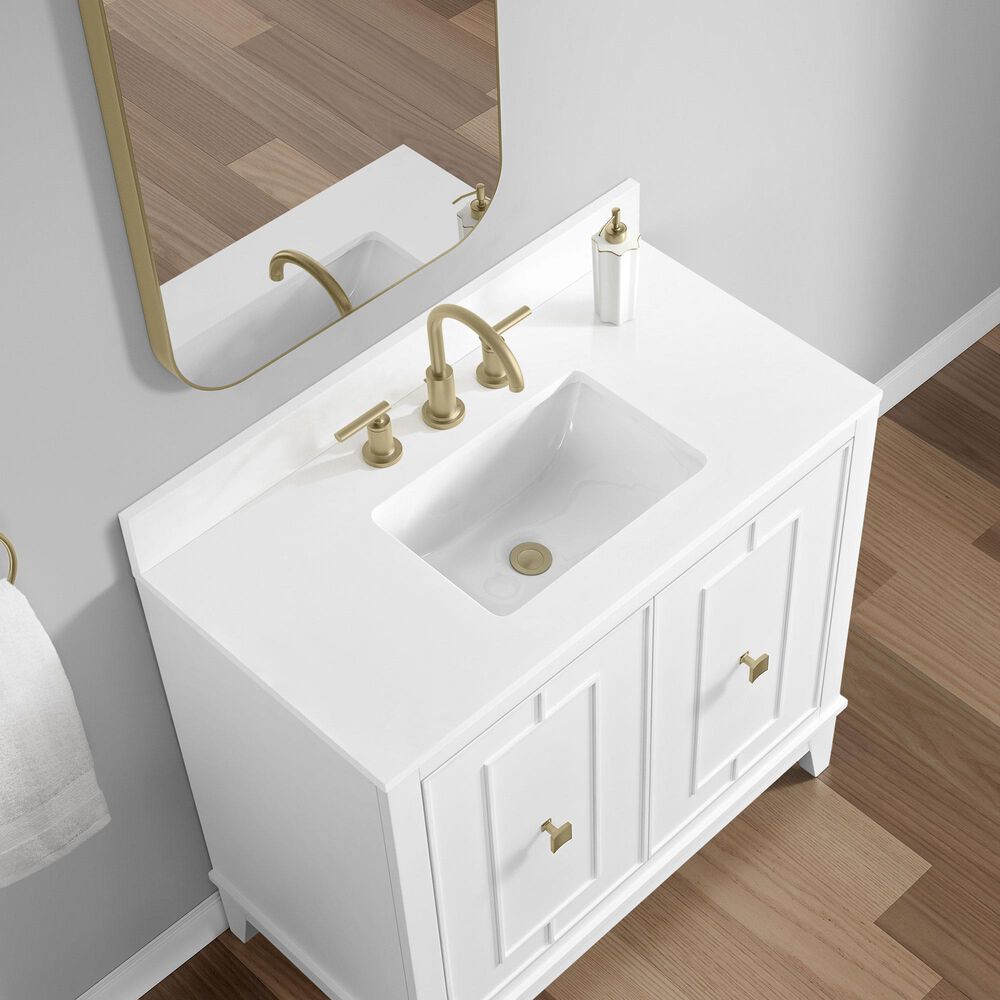 37B Kinsale 36" Single Bathroom Vanity Cabinet in Bright White with White Composite Stone Top and Backsplash, , large