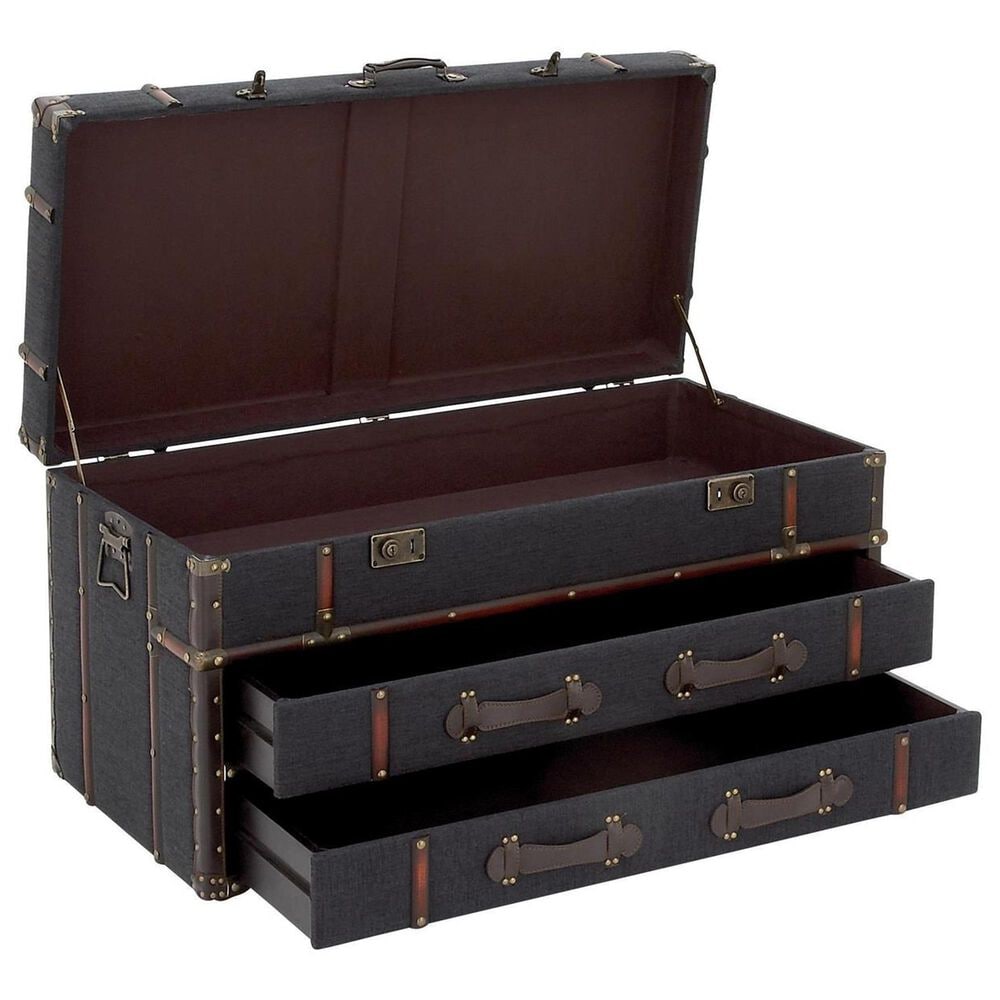 Maple and Jade Upholstered 2-Drawer Coffee Table with Buckle Hinged Top in Dark Blue, , large