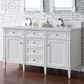 James Martin Brittany 60" Double Bathroom Vanity in Bright White with 3 cm White Zeus Quartz Top and Rectangular Sinks, , large