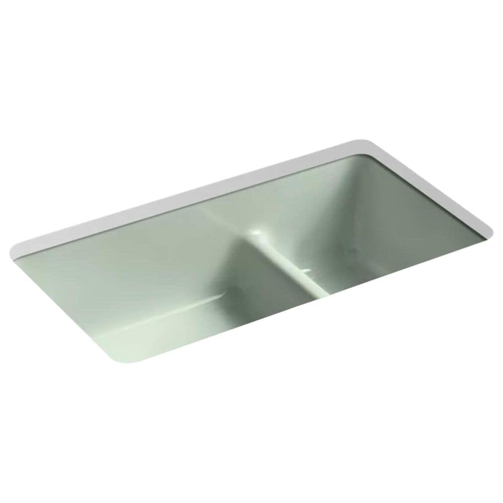 Kohler Iron-Tones Smart Divide 33" Top-Undermount Double Bowl Kitchen Sink in Aspen Green, , large