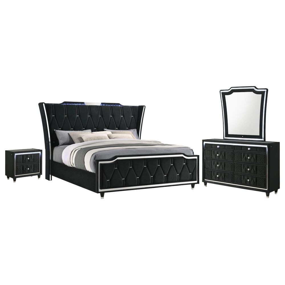 Pacific Landing Lorient 4 Piece King Wingback Bedroom Set in Black Velvet, , large