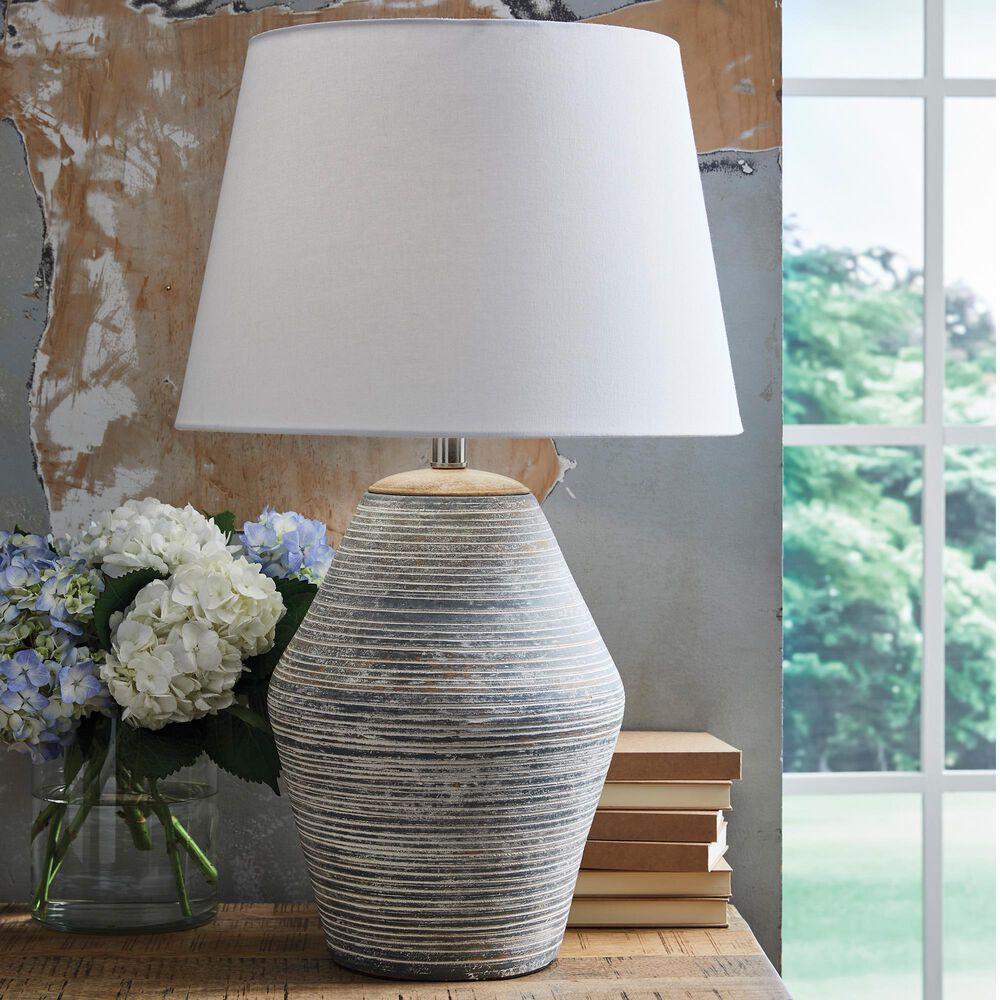 Ashley Lawrock Table Lamp in Distressed White and Antique Blue, , large