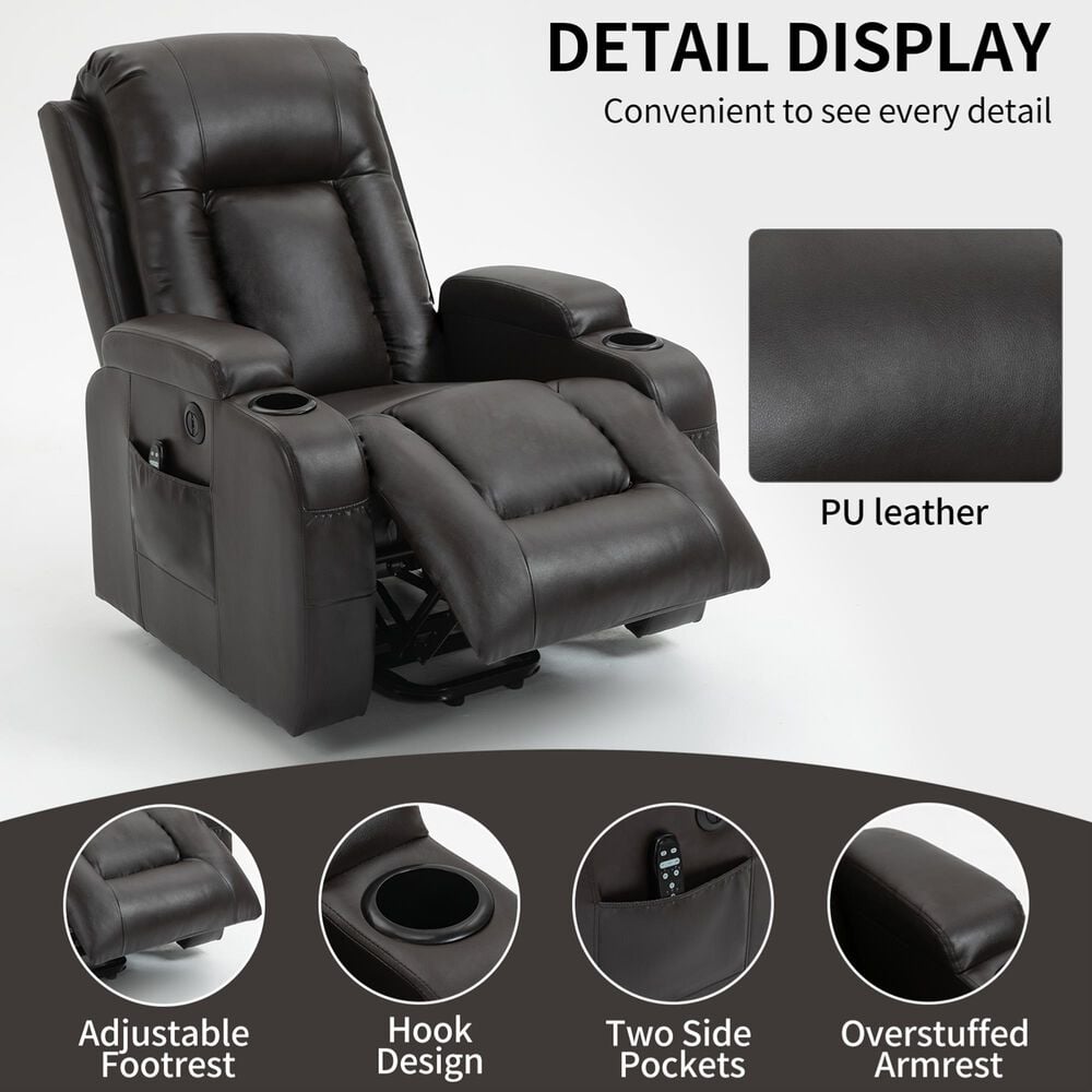 Hearth and Haven Power Lift Recliner in Brown, , large