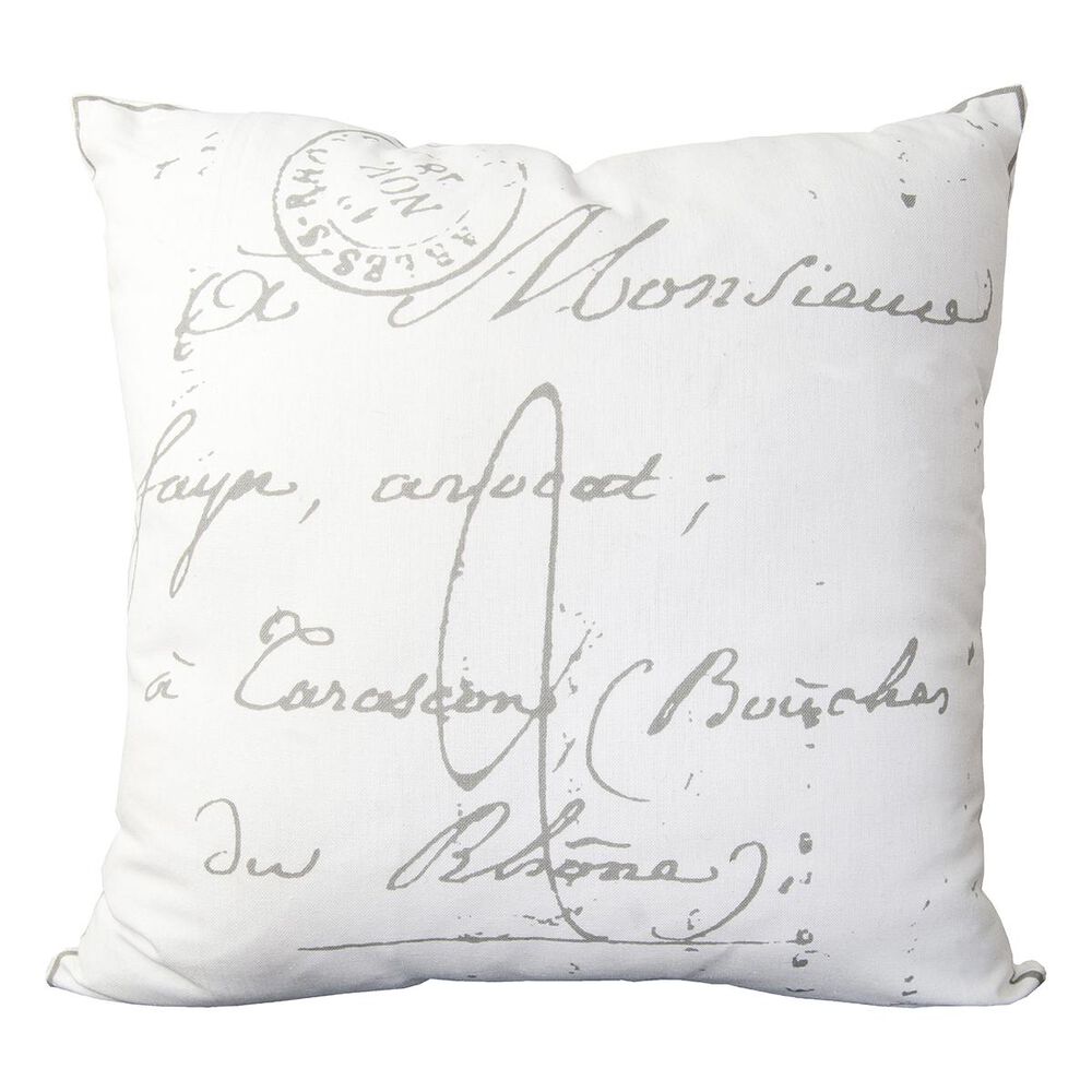 Surya 22" x 22" Classical French Script Down Fill Pillow in Ivory and Charcoal, , large