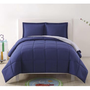 Pem America My World Kids 3-Piece Full/Queen Solid Reversible Comforter Set in Navy and Grey, , large