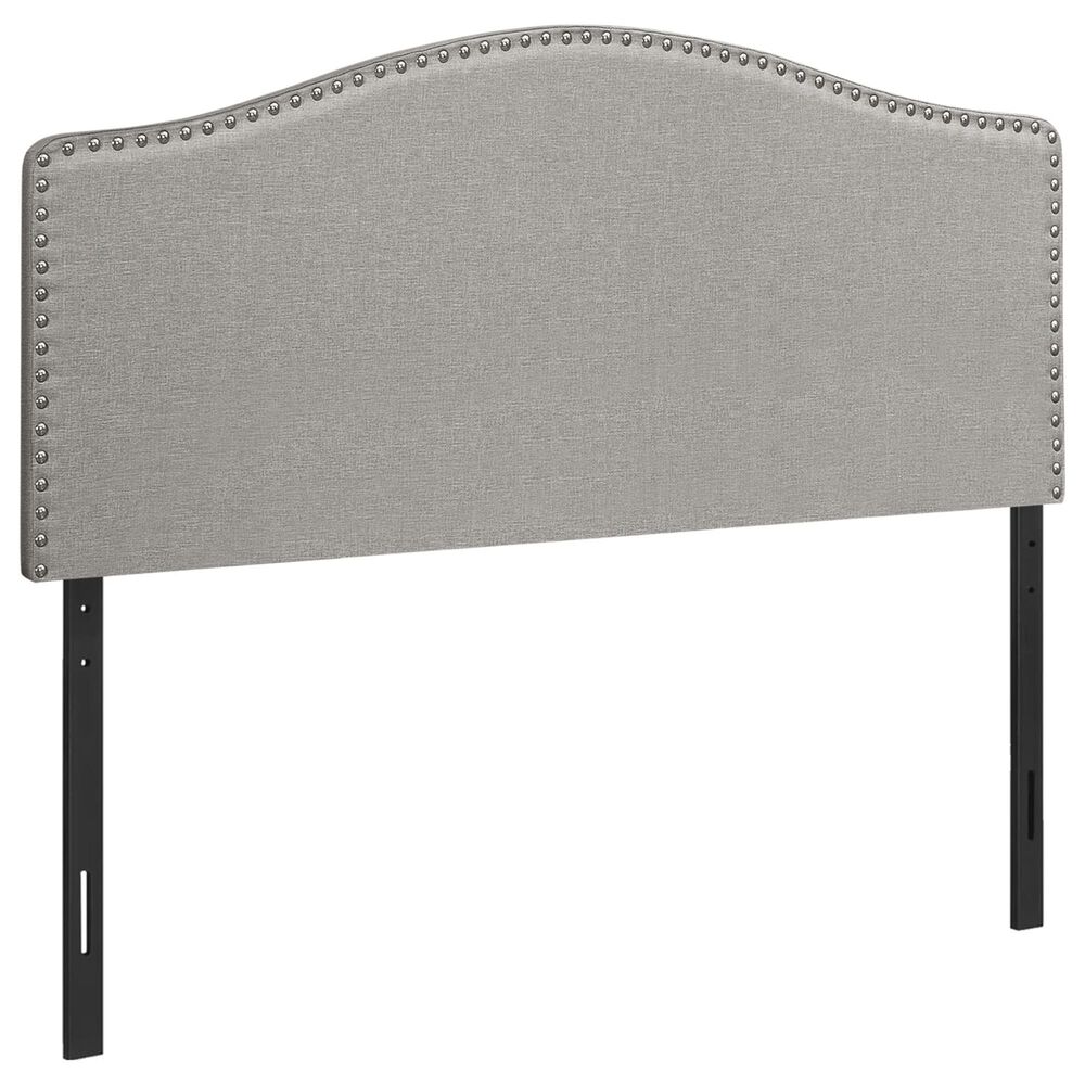 Monarch Specialties Queen Nail Head Trim Headboard in Grey, , large