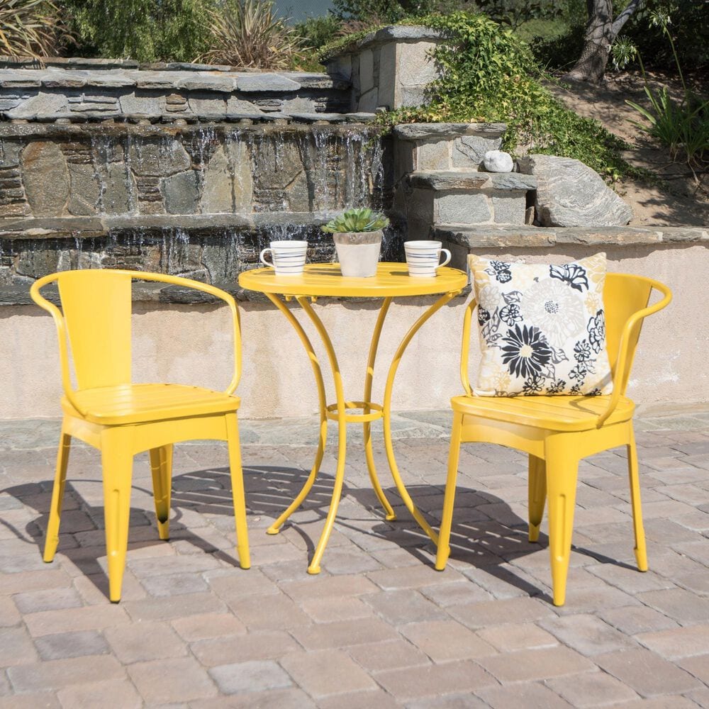 Hearth and Haven Colmar 3-Piece Outdoor Bistro Set in Yellow, , large