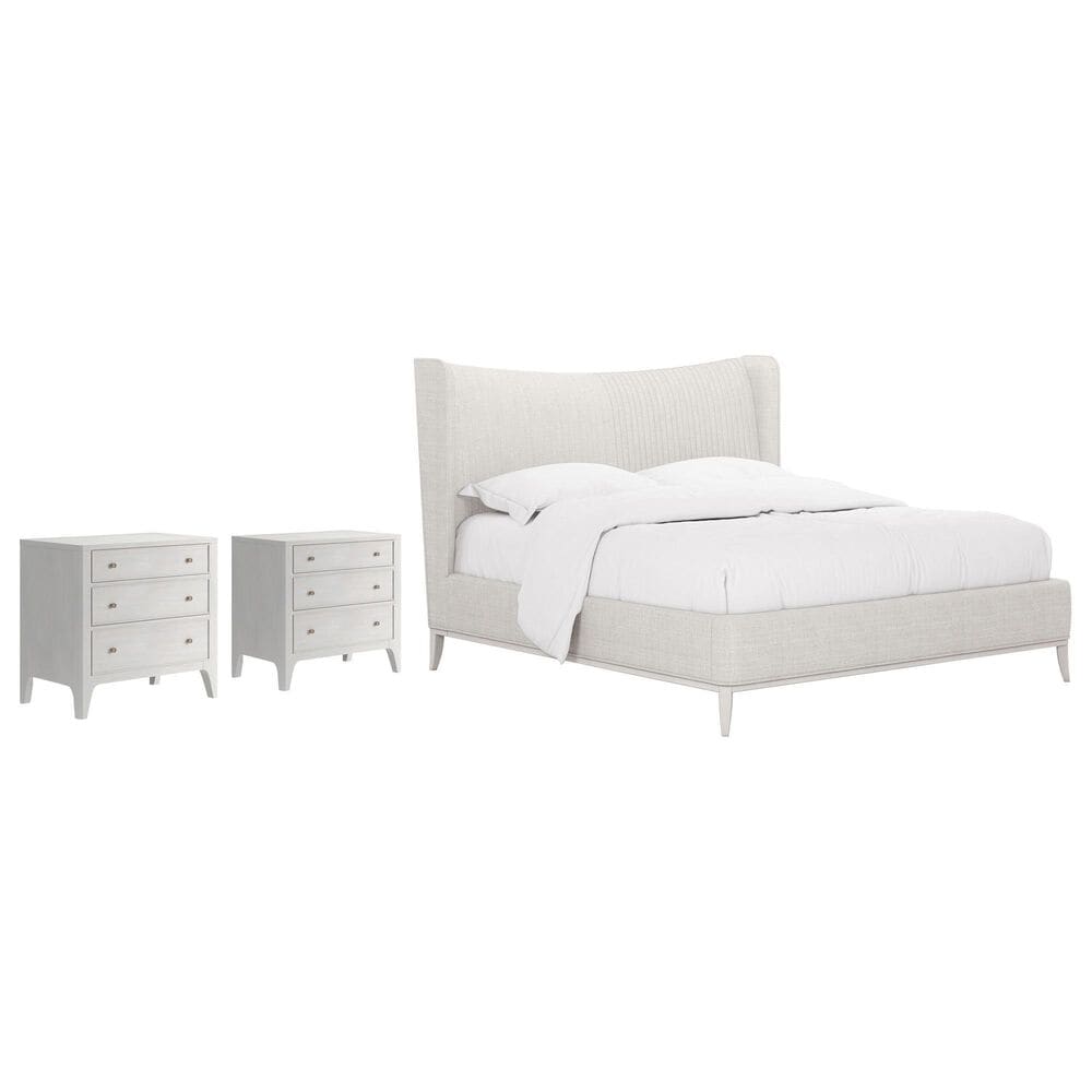 Vantage Mezzanine Queen Upholstered Wingback Bed with 2 Nightstands in Dove Gray, , large