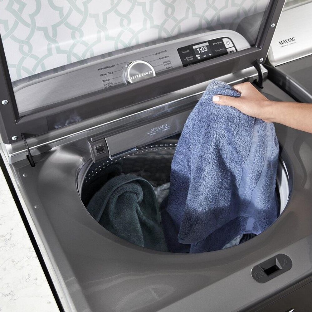 Maytag 5.3 Cu. Ft. Top Load Washer with Extra Power Button in Chrome Shadow  | Nebraska Furniture Mart