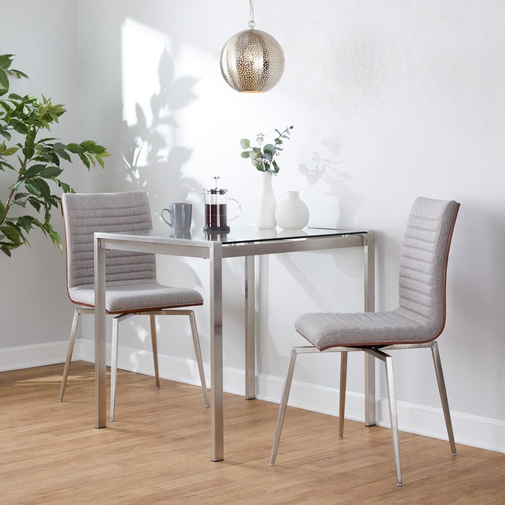 Lumisource Mason Contemporary Dining/accent Chair with Swivel in Stainless Steel, Walnut Wood, and Grey Fabric - Set of 2, , large