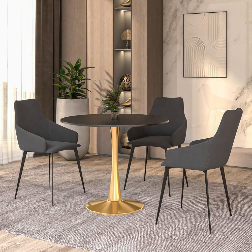 Leisuremod Leisuremod Bristol 35 round dining table Gold Base With Black Top, , large