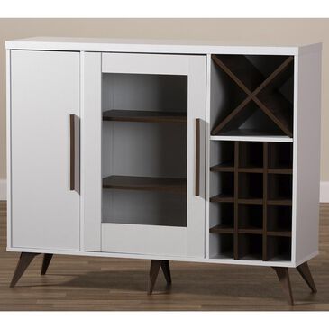 Baxton Studio Pietro Wine Cabinet in White/Walnut Brown, , large
