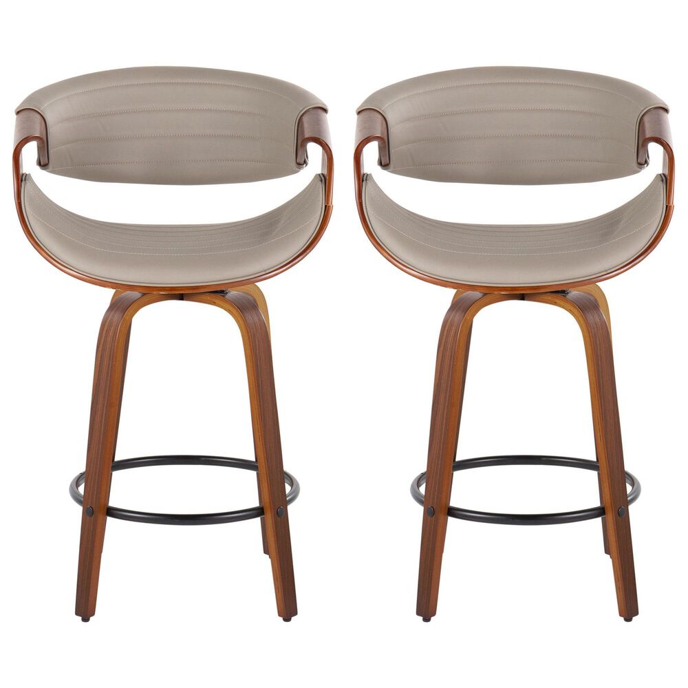 LumiSource Symphony 26" Swivel Counter Stool with Grey Upholstery in Walnut and Black (Set of 2), , large
